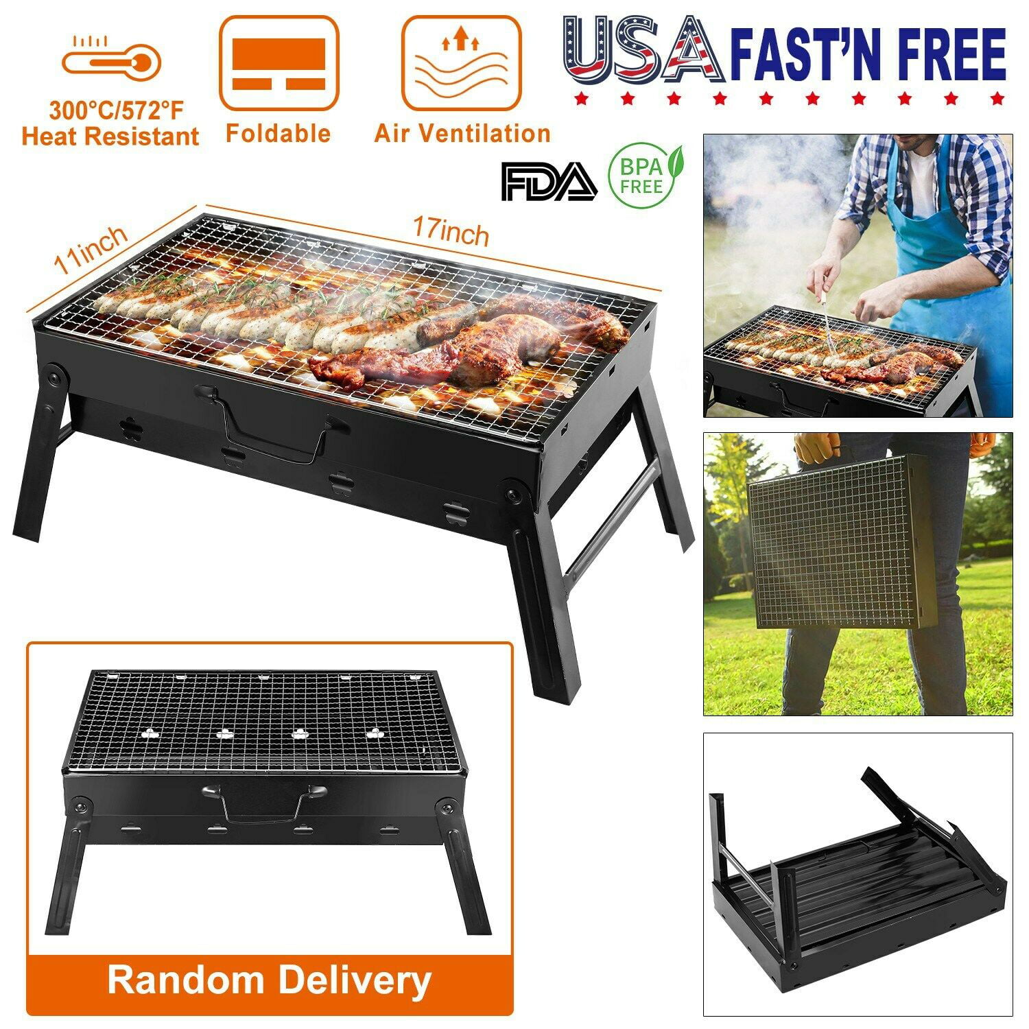 Folding BBQ Charcoal Barbecue Grill Portable Outdoor Camping Picnic Stove LB 
