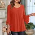 thumbnail image 5 of aohooy Women's Ruffle 3/4 Sleeve Elegant Dressy Blouses Crew Neck Double Layers Mesh Tunic Tops Casual Loose Shirts 2025 Orange,XXL, 5 of 9