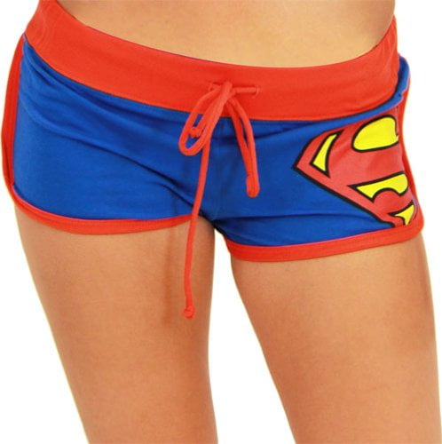 Superman Front Tie Juniors Blue Booty Shorts 