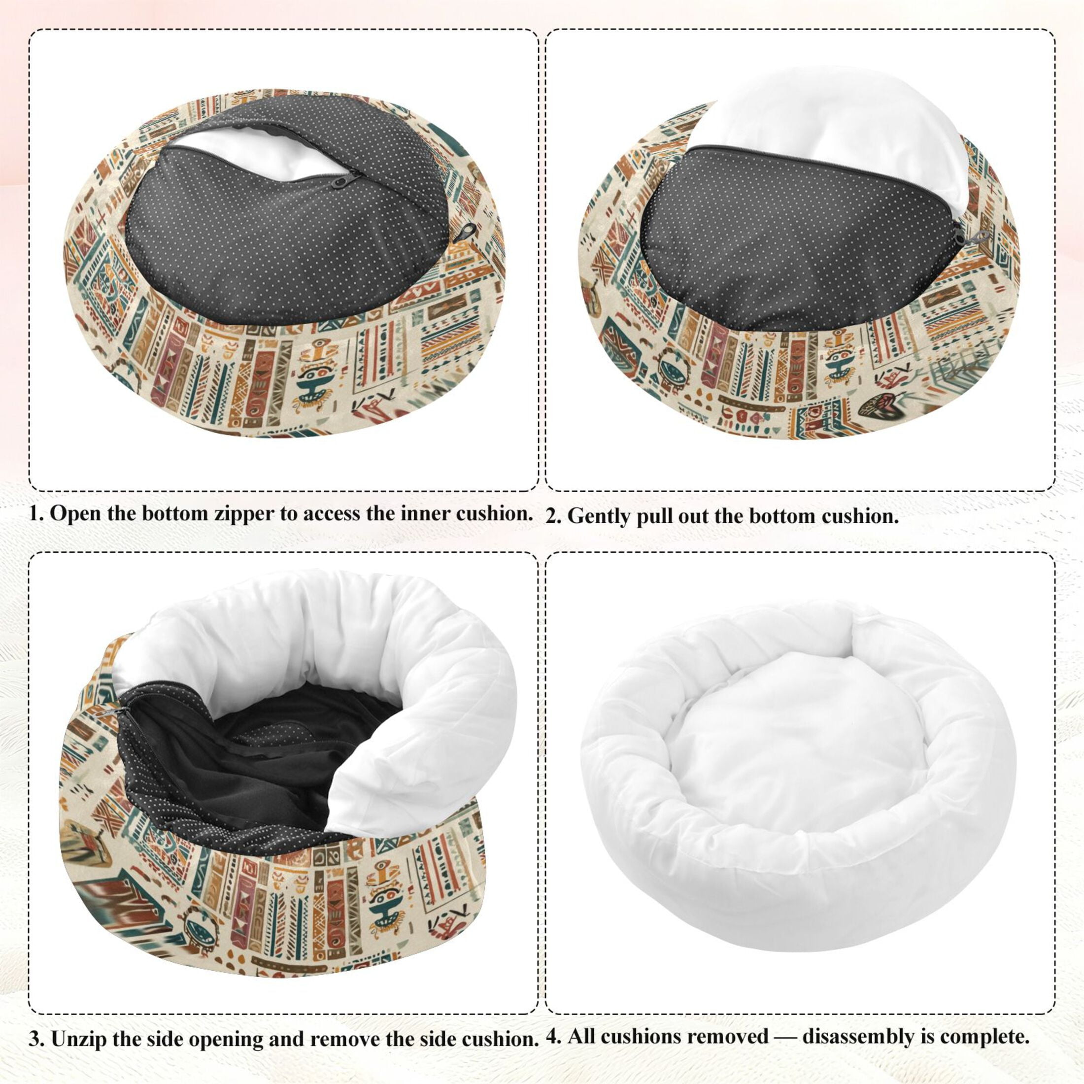 Iauyy Pet Couch Donut Cat Bed for Indoor Cats/Small Dogs Washable & Machine with Non-slip Bottom Calming Cat Furniture, Illustrated Poster (M)