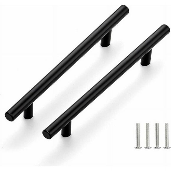 Matte Black Stainless Steel Cabinet Pulls, Farmhouse Style Sturdy & Strong Kitchen Cupboard Handles, Easy To Install For Office And Cabinet Doors (2pcs)