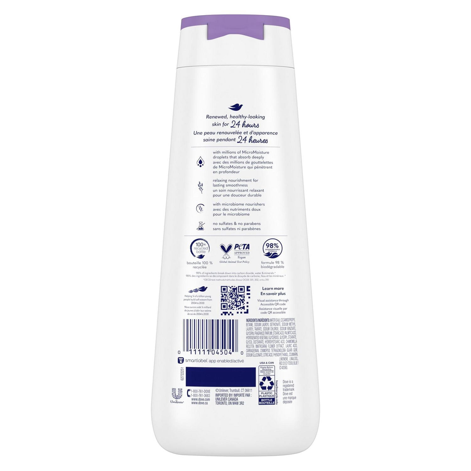 Dove Nettoyant Corporel Relaxant à l'Huile de Lavande et à la Camomille, Hydratation 24h pour une Peau Douce comme une Lotion