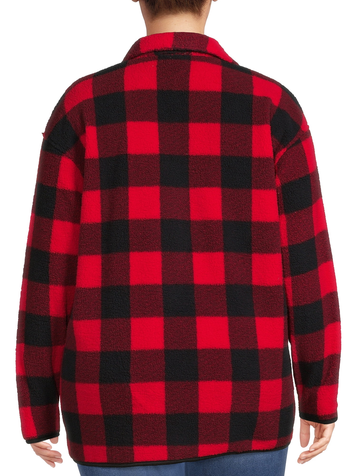 Como Blu Women's Plus Size Printed Faux Sherpa Snap-Front Shirt