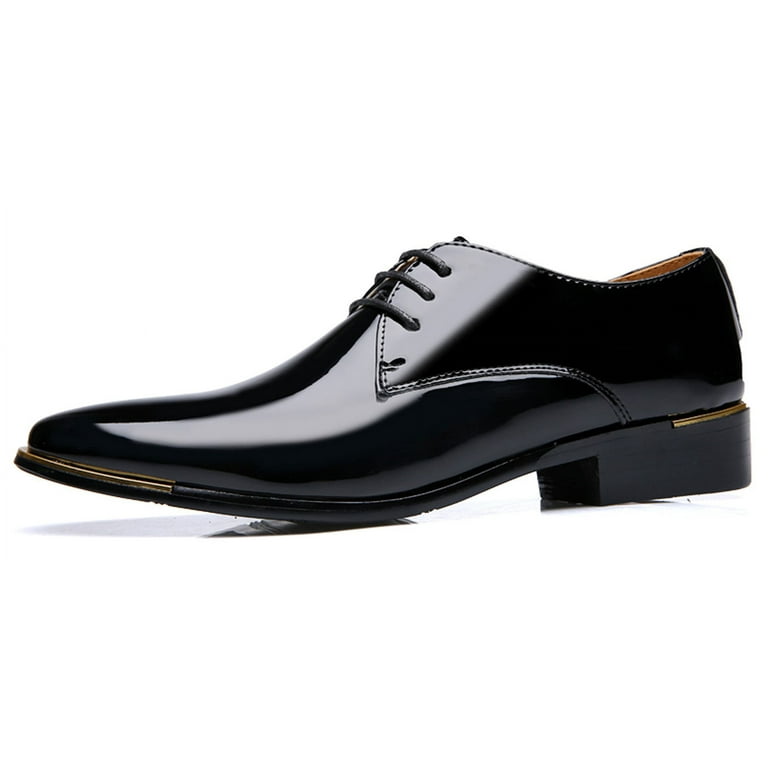shiny black dress shoes Men's Patent Leather Formal Business Casual Oxford Trendy Plaid Upper Tuxedo Shoes for Men (Black, Adult, Men, 6, Numeric, US Footwear Size System, Medium) A luxurious blend of high Black Derby Shoes | Men`s