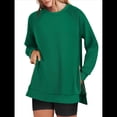 thumbnail image 3 of Sudaderas de Gran Tamaño para Mujer, Cuello Redondo, Larga, Sudaderas con Cremallera Lateral, Ropa de Otoño 2025 Verde Oscuro XL, 3 of 9