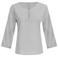 thumbnail image 4 of under $5 JINMGG Womens Tops,Women's Solid V-neck Button Casual Loose Fitting Cotton Linen Long Sleeved Top/shirt,Gray XXL, 4 of 5