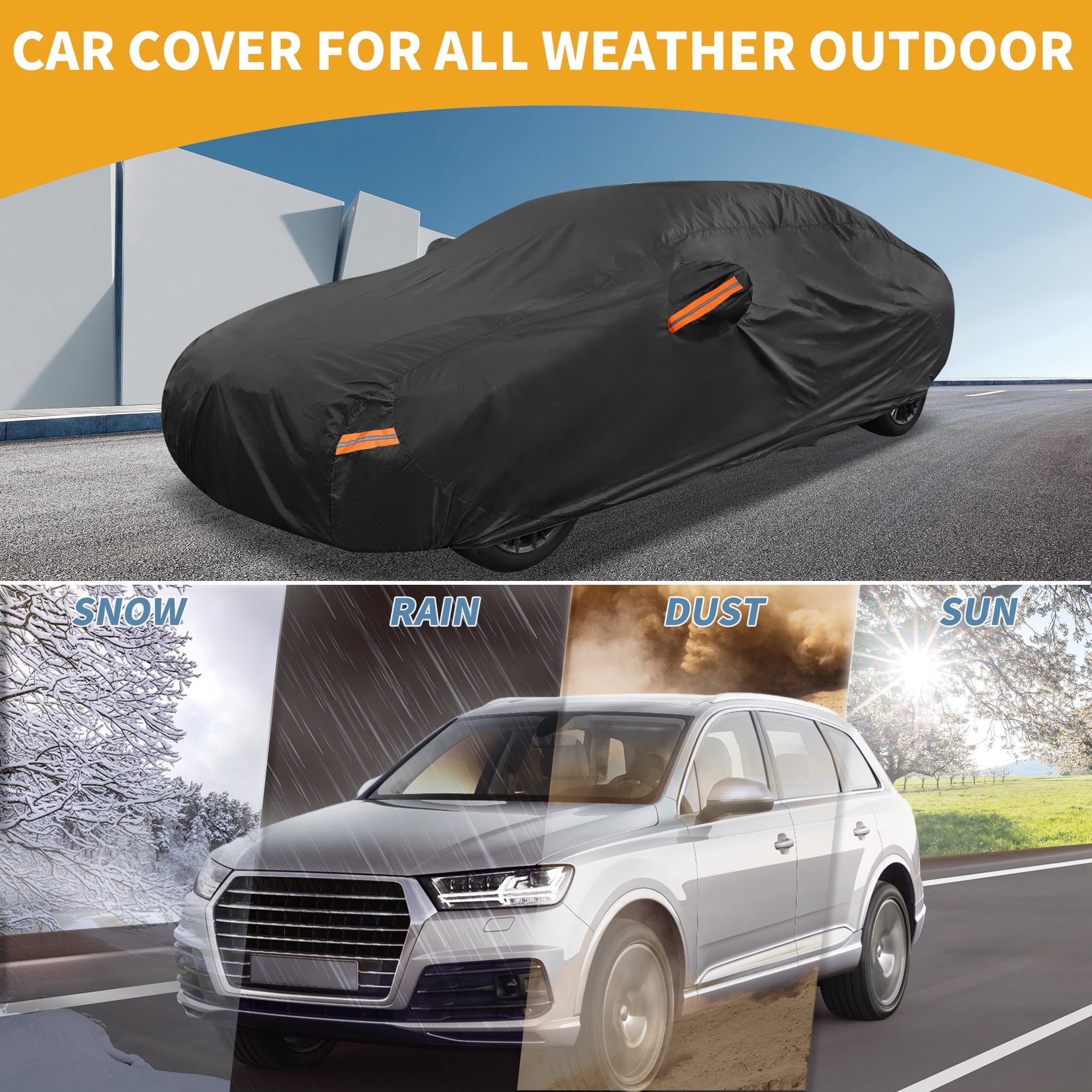Unique Bargains 1 Pc Car Cover Protection Black 208.66"x78.74"x51.18"