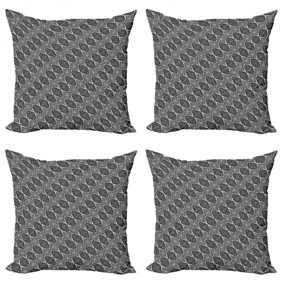 Ambesonne Abstract Throw Pillow Cover 4 Pack, Round Geometric Streaks, 24", Charcoal Grey White