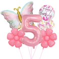 thumbnail image 1 of Set de globos de cumpleaños JKGOO Pink Butterfly para quinto cumpleaños, 1 of 7