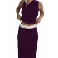 thumbnail image 2 of Women'S 2 Piece Outfit Sleeveless Knit Tank Top Bodycon Long Skirt Set Loungewear Deep S, 2 of 8