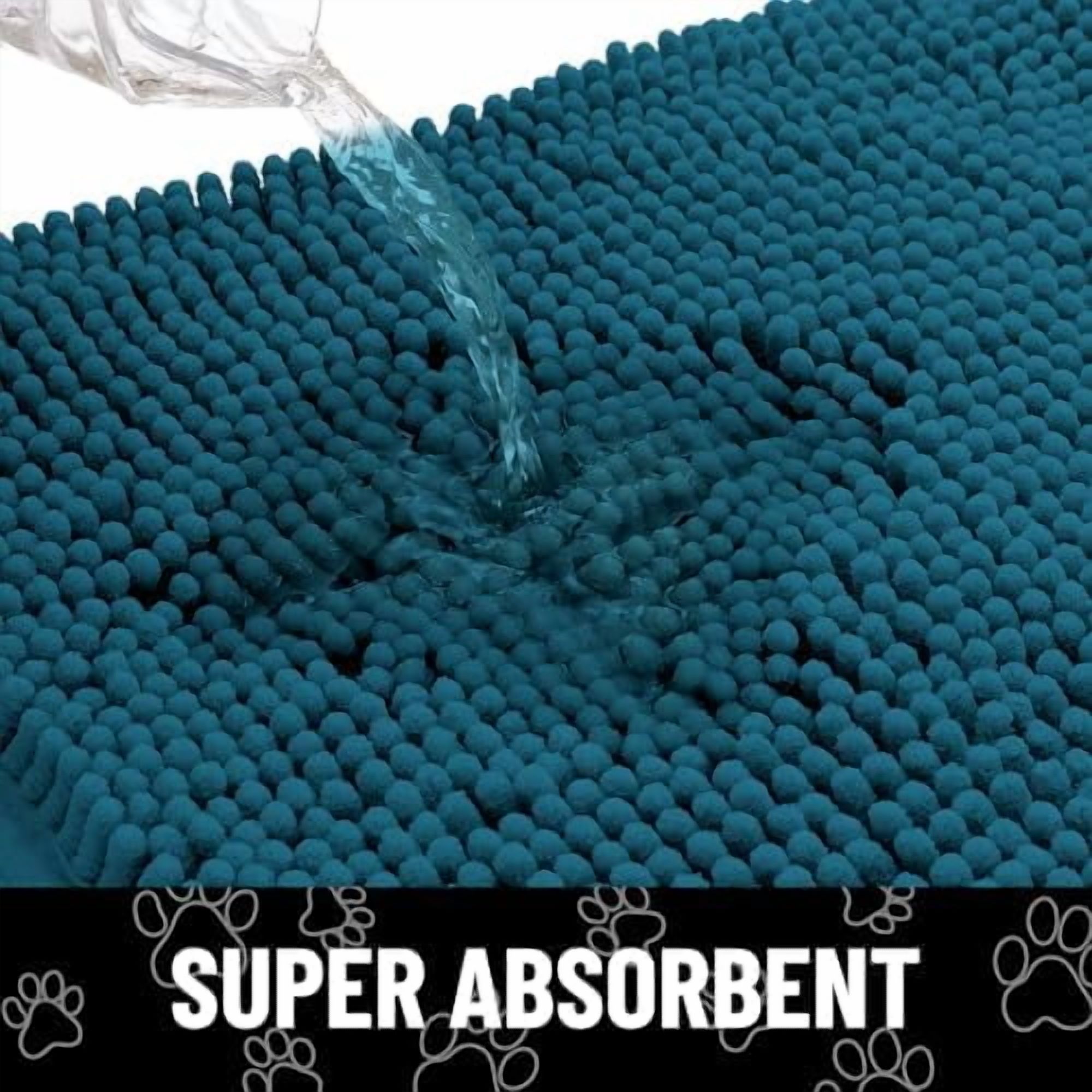 Dog Door Mat for Muddy Paws, Absorbent Dirt Trapper Non Slip Quick Dry Washable Chenille Mat for Mud Dogs, Entry Rug for Indoor and Outdoor (36x24 Inches, Atlantic Blue and Black)