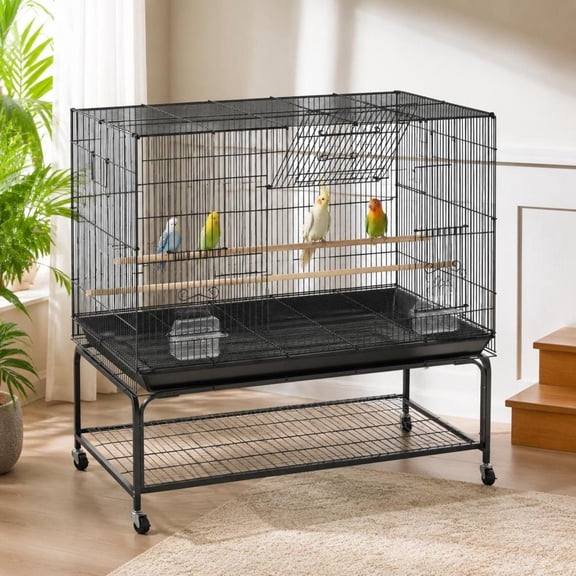 Bird Cage, 30 Inch Metal Cage with Rolling Stand and Removable Tray, Suitable for Parakeets, Cockatiels, Budgies, Love Birds, Canaries