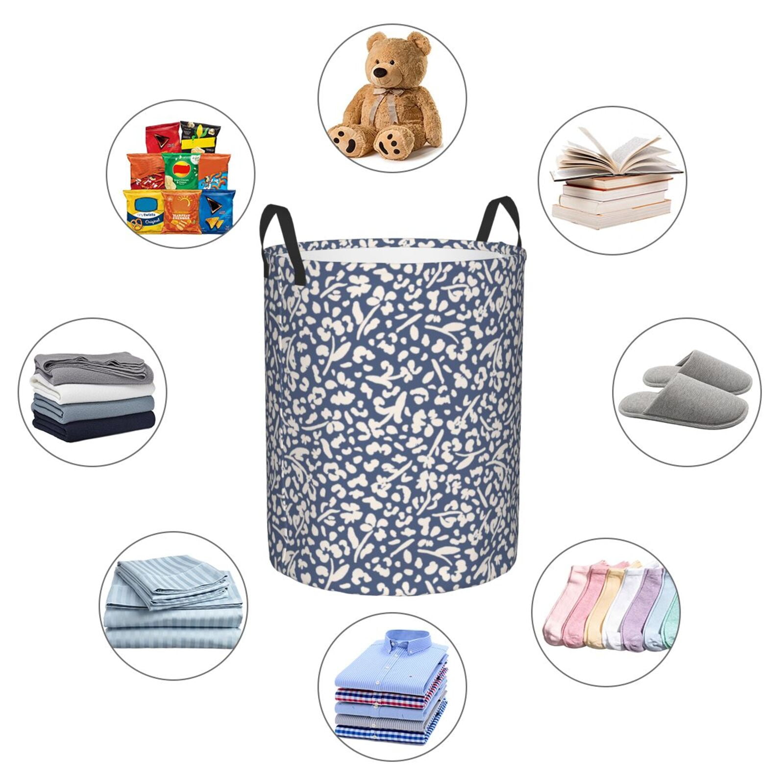 Large Laundry Basket with Handles - Abstract flowers leopard Kids Baby Dirty Clothes Laundry Hamper for Bedroom Aesthetic