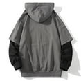 thumbnail image 4 of Mens Fake-Two-Piece Hoodies Cotton Blend Pullover Sweatshirts Long Sleeve Casual Color Block Breathable Athletic Workout Hoodie & Sweatshirt, 4 of 4