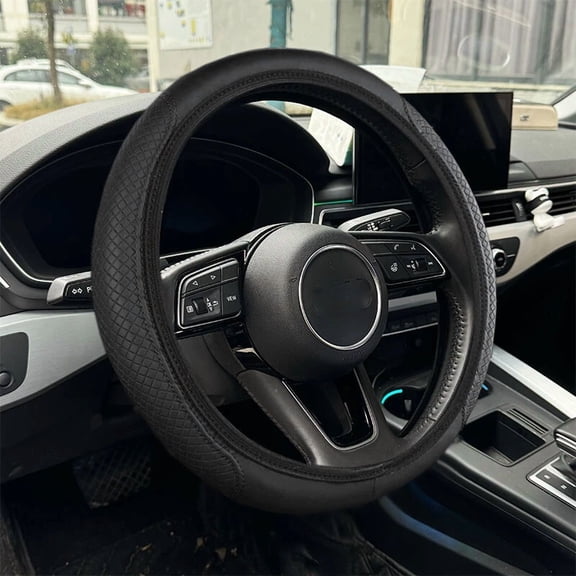 For 15"/37-38Cm Car Steering Wheel Cover Leather Good Grip Car Accessories Black