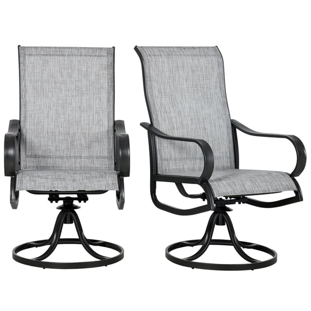 2-Piece Swivel Patio Dining Chairs Set, 360° Rocking Outdoor Chairs with Steel Frame, Breathable Mesh & S-Shape Backrest, 42.1"H Dark Grey Seating for Backyard, Garden, Porch