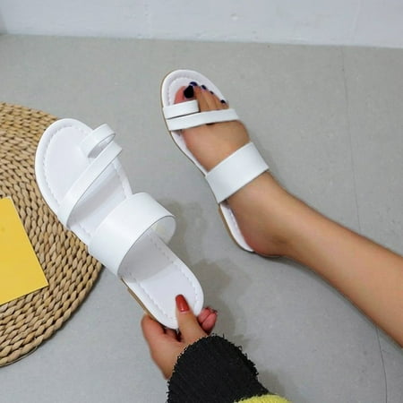 

SUODUI Women s Slippers New Flat Sandals Summer Casual Fashion Women s Shoes White 9