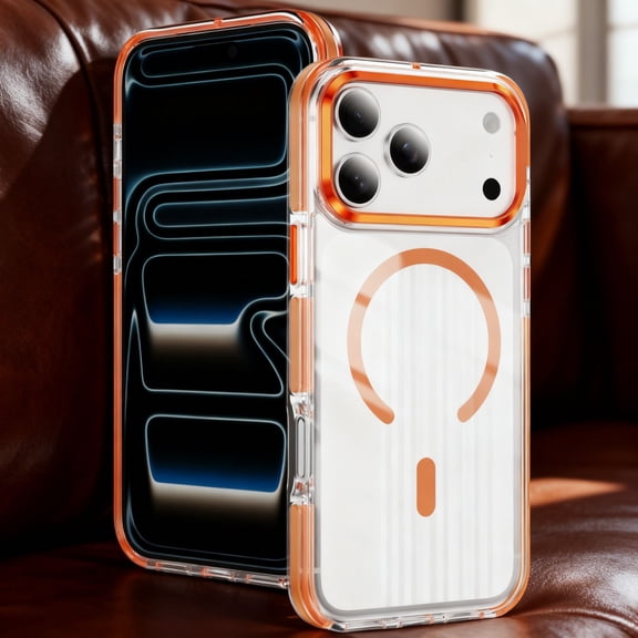 For iPhone 17 Pro Phone Case,Two-color Design,Compatible with Mag-Safe,Crystal Transparent Back,Ultra Slim Shockproof Anti-fall Military-Grade Drop Protection,Thin Fit Phone Case,Orange