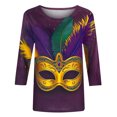 thumbnail image 5 of Cavosen Carnival Day Tops for Women 3/4 Sleeve Round Neck Shirts Festival Mardi Gras Tops Mask Graphic Print Blouse Holiday Trendy Shirts Casual Going out Tees Party Shrove Tuesday 2XL, 5 of 5