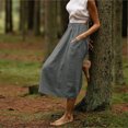 thumbnail image 5 of Mrat Womens Golf Skirts Women's Midi Skirts Solid Color Elastic Waist Cotton Linen Half Skirt with Pockets Pleated Skirt S-212 Gray XXL, 5 of 9