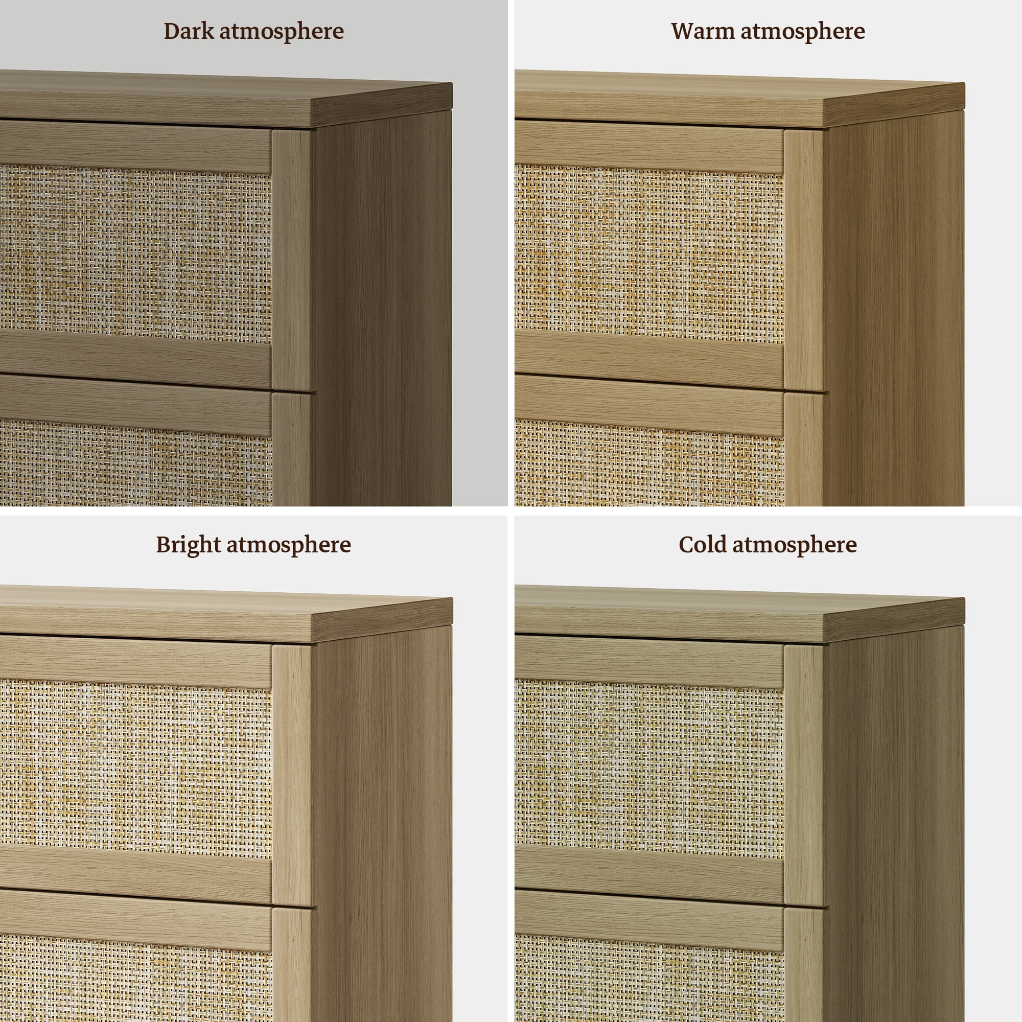 SICOTAS 34.2" Tall 3-Drawer Dresser Nightstand, Small Boho Rattan Chest of Drawers with Slide Rails, Wood Dresser Organizer, Modular Storage Cabinet for Bedroom & Living Room, Natural Oak