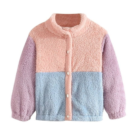 

Dr.Eam Toddler Jackets Toddler Girls Winter Long Sleeve Warm Patchwork Color Fleece Coat Jacket Clothes Outerwear Tops Boys Girls Pink 3 Y-4 Y