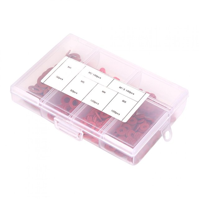 Rondelle Plate Isolante Rouge, 500 Pcs Rondelle en Fibre Assortiment M6/M2/M2.5/M5/M4/M3 Rondelles Plates Rouges