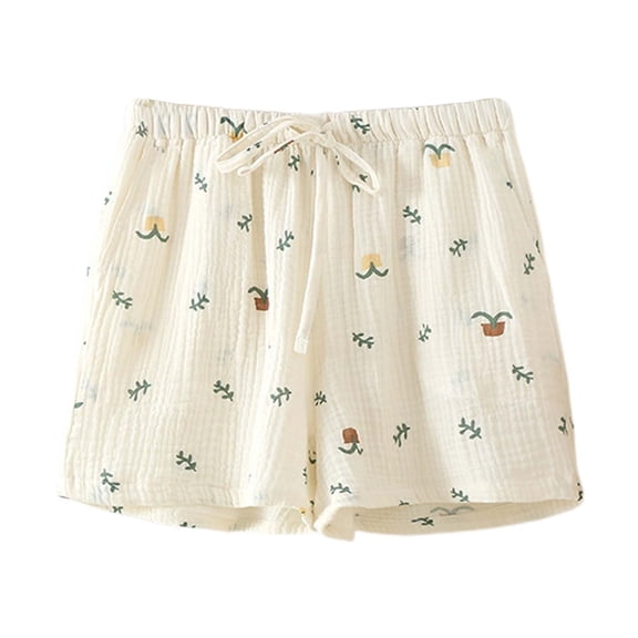 Womens Shorts 2025 Summer Thin Double Layer Crepe Drawstring Cool Over Home Pants Flowy Shortswith Side Pockets M-XL