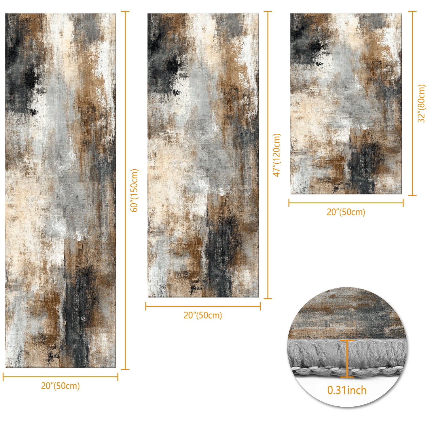 3-Piece Farmhouse Striped Kitchen Rug Set Anti-Slip Backing, Machine Washable Distressed Floor Mats for Kitchen Hallway Bathroom Laundry Room Christmas Decor