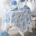 thumbnail image 3 of Nvzi Mantel de porcelana azul y blanca de algodón bordado, resistente al agua y al aceite, con borde de hoja de loto, para mesa de té, decoración (azul, 260 * 140 cm), 3 of 5