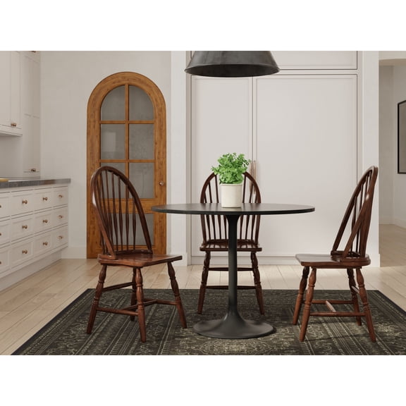 Contemporary Home Living Pedestal Style Round Marble Top Dining Table - 40" - Black