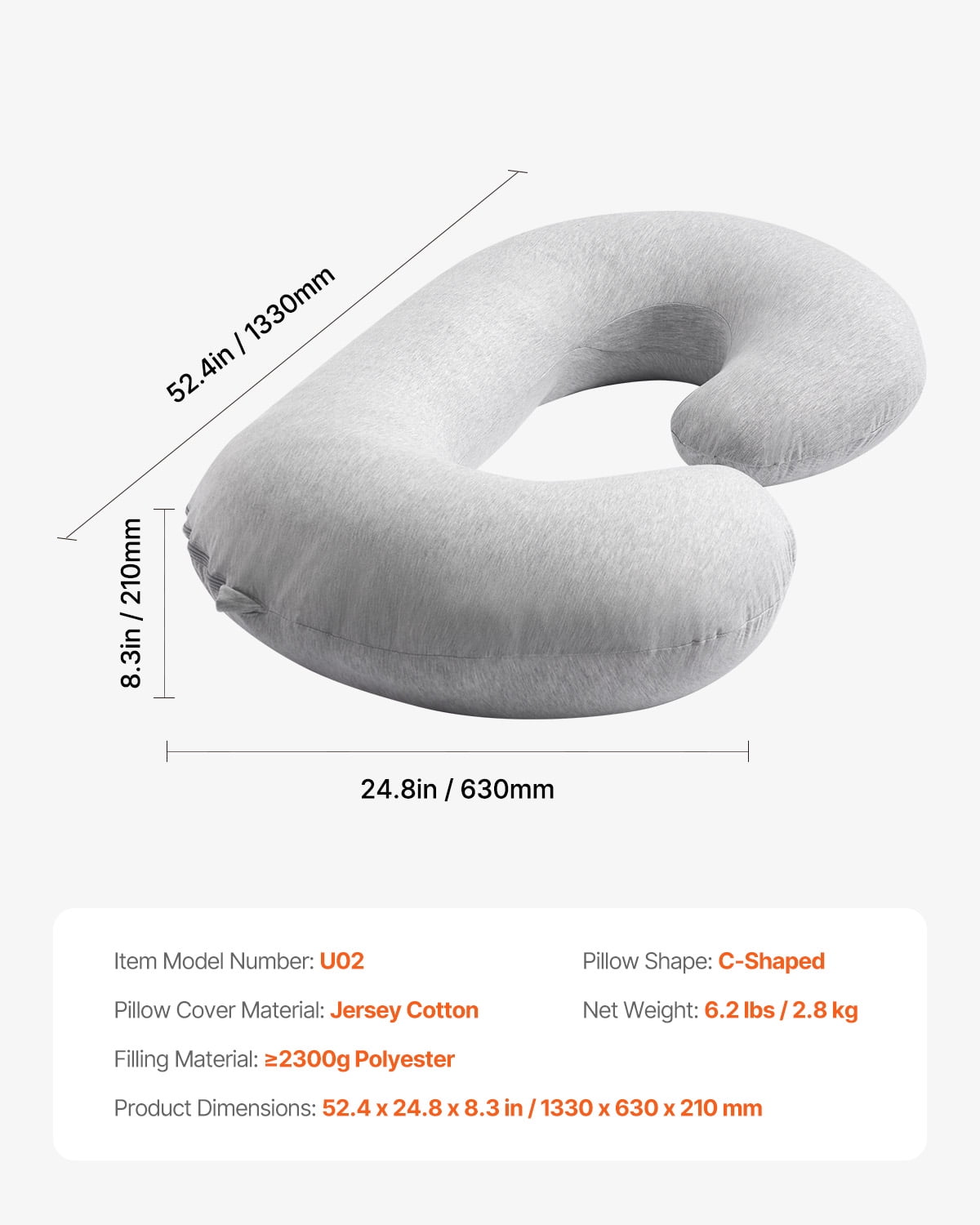 VEVOR Pregnancy Pillow, C-Shaped Full Body Maternity Pillow for Sleeping, Ultra-Soft and Breathable Pregnant Support Pillows with Removable & Washable Cover, Perfect for Back, Belly, Hip