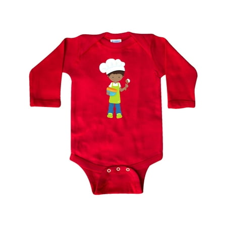 

Inktastic African American Boy Baking Boy Boy With Apron Gift Baby Boy Long Sleeve Bodysuit