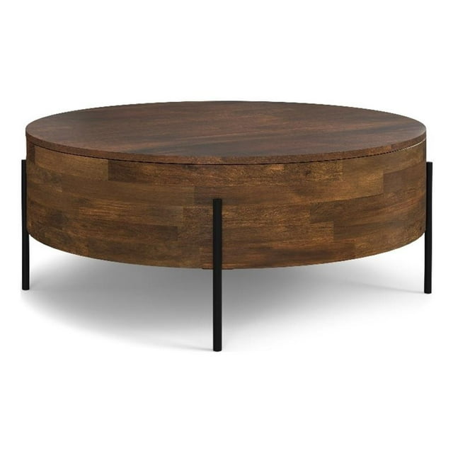 Pemberly Row Table Basse Tambour Urbain Ronde en Bois de Manguier 38 Pouces L, Noyer Brun