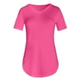 thumbnail image 2 of Tiqkatyck Womens Tops on Sale, Women's Summer V Neck Short Sleeve Loose Fit T Shirt With Arc Hem Large Size Solid Color Casual Shirts for Women Blouses for Women Dressy Casual Hot Pink XXXL, 2 of 6