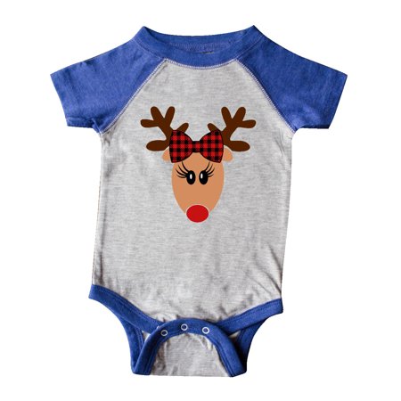 

Inktastic Cute Girl Reindeer with Buffalo Plaid Bow Gift Baby Boy or Baby Girl Bodysuit