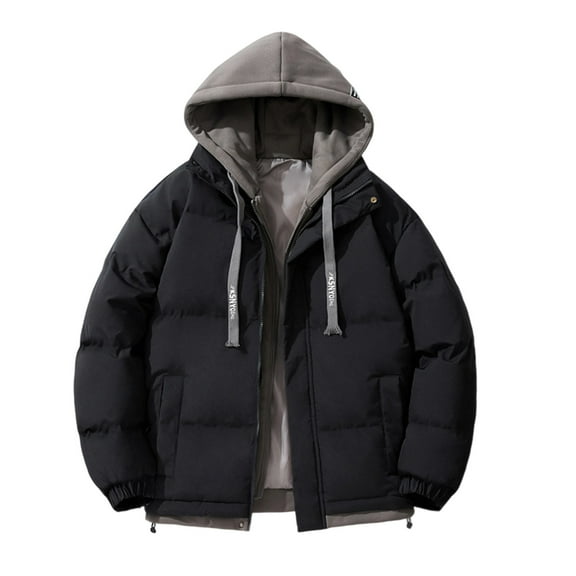 Xzbqbs Jackets for Men Puffer Jacket with Hood Fake Two Pieces Full Zip Fashion Winter Coat Warm Thickened Quilted Down Jackets