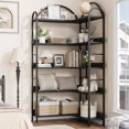 thumbnail image 2 of TROPOW Arched Corner Bookshelf, 5-Tier L-Shaped Freestanding Storage Shelf for Living Room, Bedroom, or Home Office – Modern Metal Frame Display Rack with Adjustable Feet and Anti-Tip Kit, 2 of 9