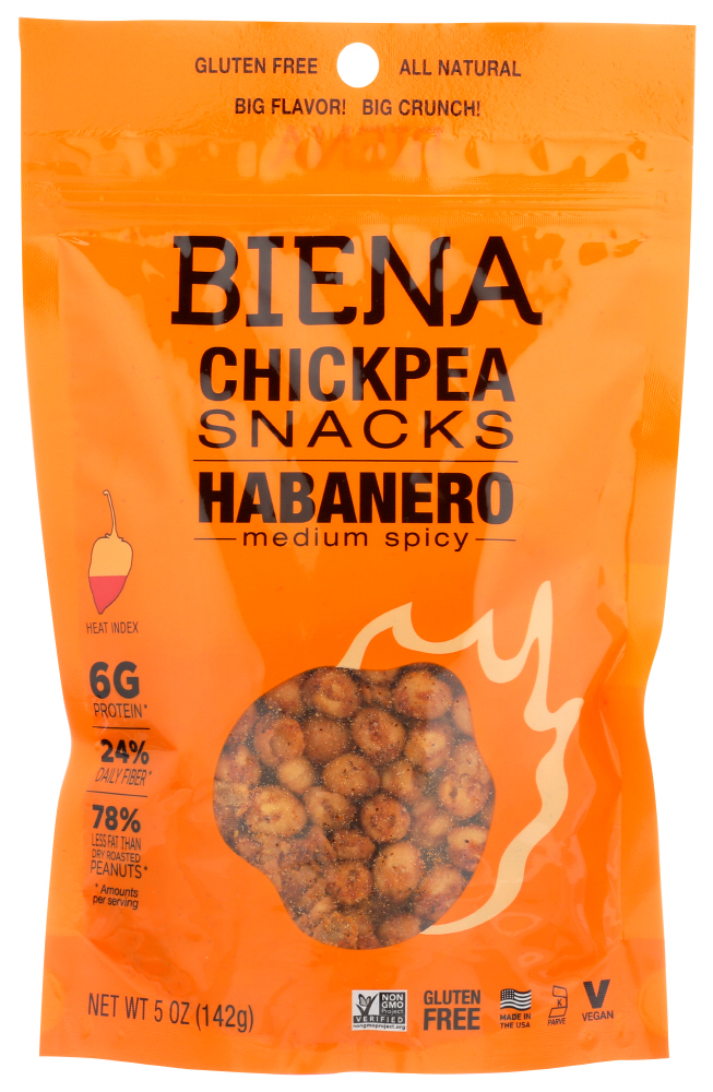 Biena Chickpeas Snacks, Habanero Medium Spicy, 5 Oz. Bag