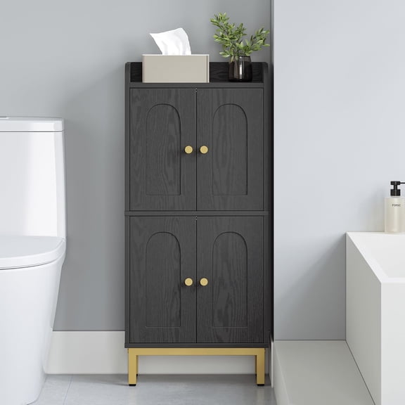 Bathroom Cabinet, Small Storage Cabinet with 4 Doors | Bathroom Organizers and Storage Cabinets with Adjustable Feet. Cabinets Freestanding for Living Room, Kitchen, Black