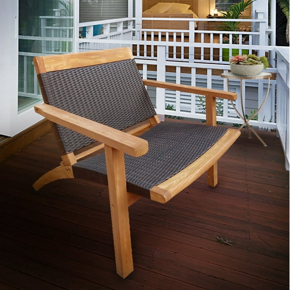 Teak Wood Paris Outdoor Patio Lounge and Dining Chair, A-Grade Teak with Black Webbing