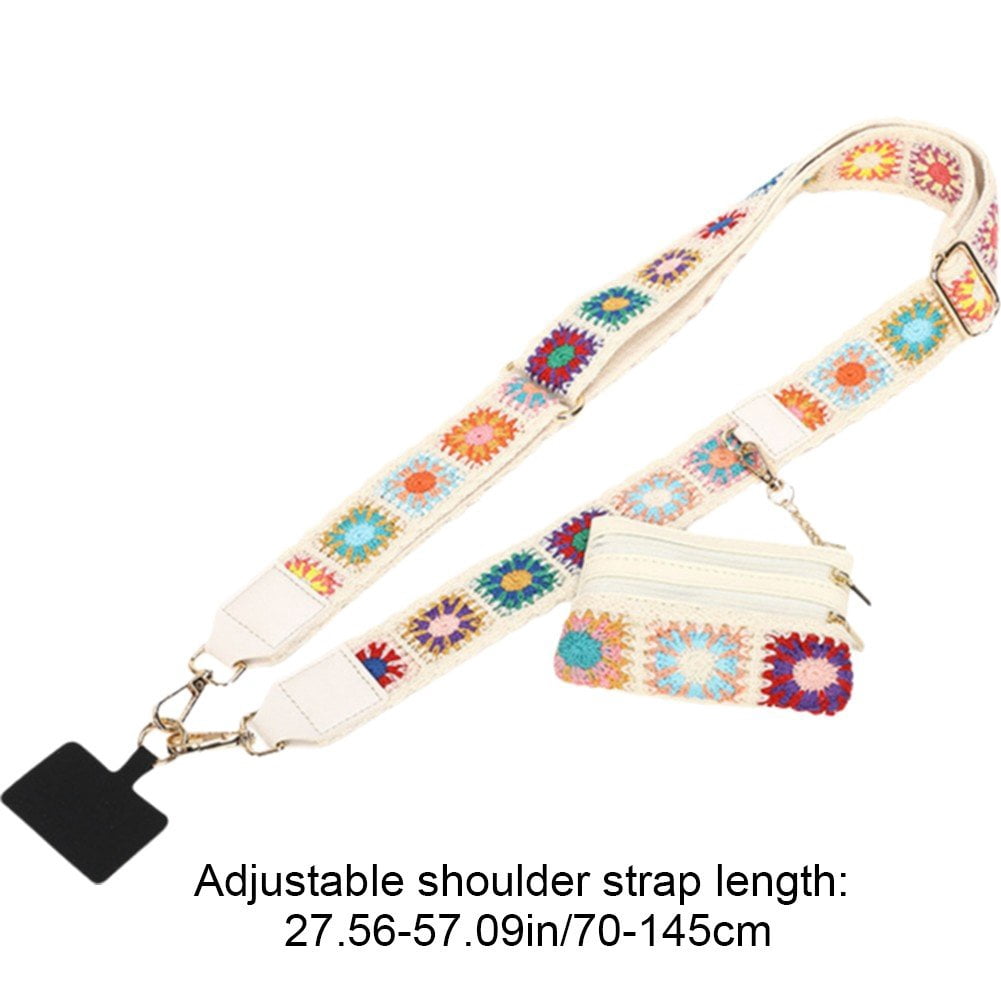 Phone Strap with Weaving Pattern, Phone Crossbody Lanyard With Wallet, Adjustable Cellphone Lanyard With Zippered Pouch, Clip for Phone