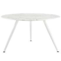 Maklaine 54" Round Artificial Marble Dining Table with Tripod Base in White