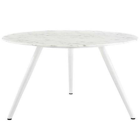 Maklaine 54" Round Artificial Marble Dining Table with Tripod Base in White