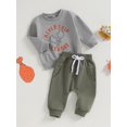 thumbnail image 3 of LMLYSoH Baby Boys Pants Set, Long Sleeve Crew Neck Letters Print Sweatshirt with Pants Thanksgiving Clothes, 3 of 9