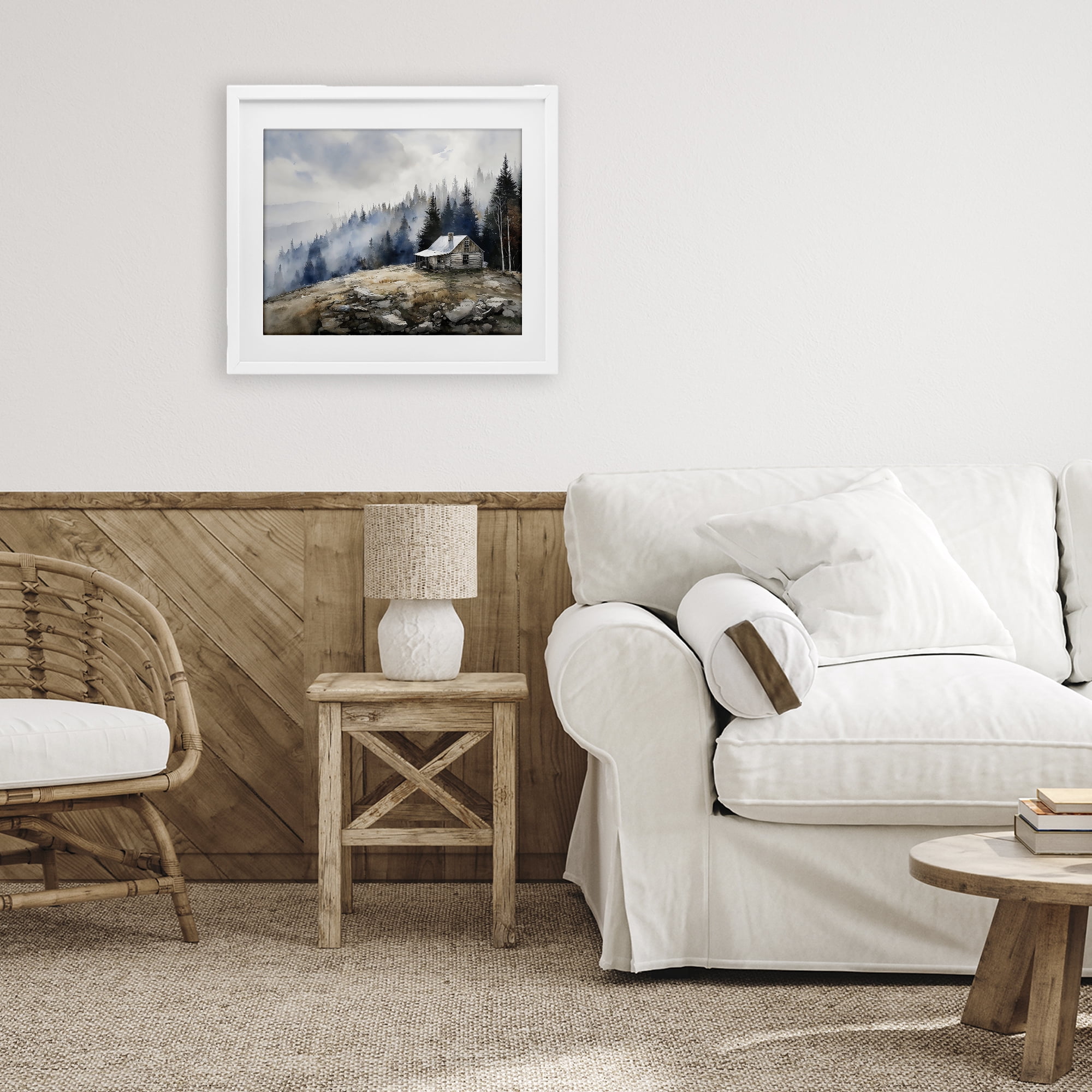 Stupell Industries Misty Cabin on Ridge White Framed Print Under Glass, design by Franklyn Gregory