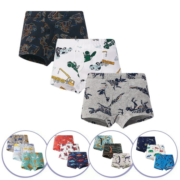 KYAIGUO Kids Baby Boys Stretch Fit Boxer Briefs 3 Pack Lightweight Smooth Underwear Cartoon Dinosaur Cotton Panties for 3-8 Years