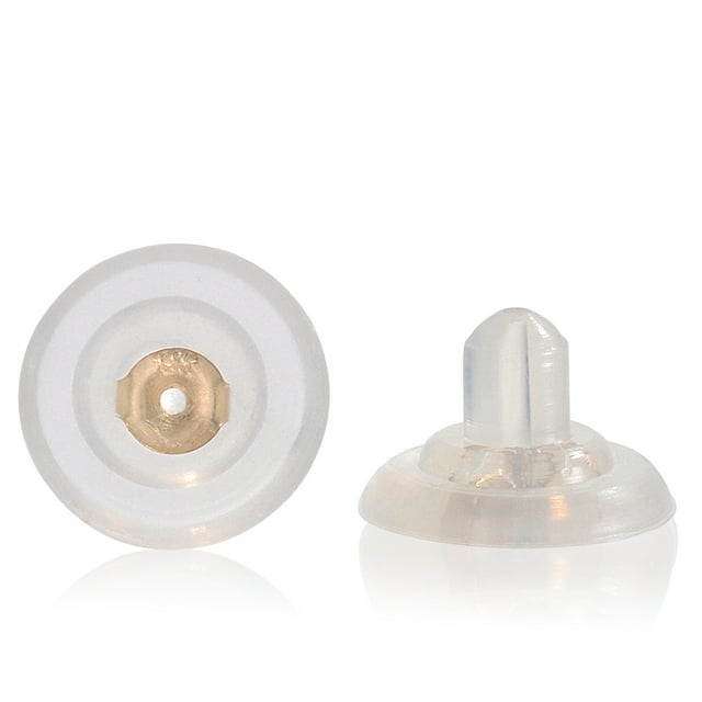 Universal EZback Earring Backs Soft Clear Silicone and 14k Yellow Gold Large 1 Pair