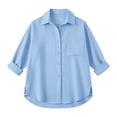 thumbnail image 3 of Women's Linen Shirts Solid Color Stand Collar Button Up Loose Casual Long Sleeve Shirt Long Sleeve Shirts for Women, 3 of 7