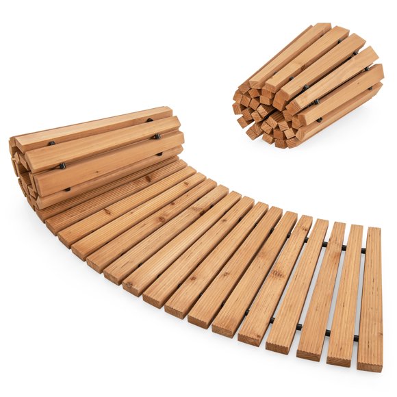 Costway 7 FT Wooden Garden Pathway with Anti-slip Surface Metal Wires with Plastic Sheath